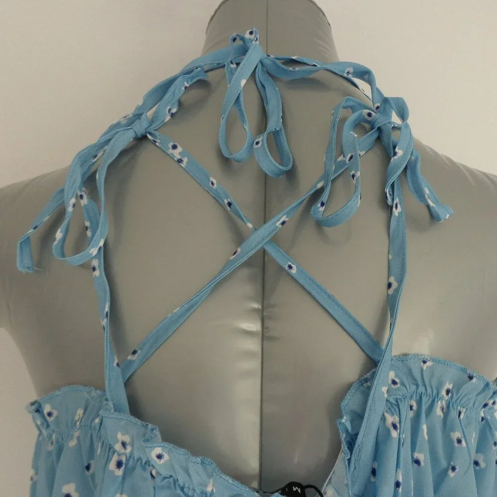 New! ZAFUL Forever Young - Floral Print‎ Tie Mini Sundress - Light Blue - Size 6